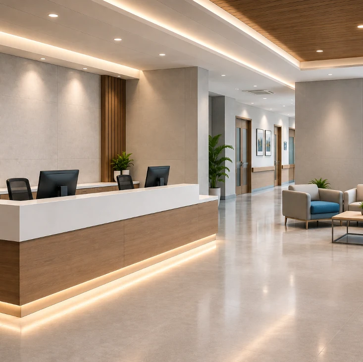 Custom hospital reception furniture manufactured by Torex India